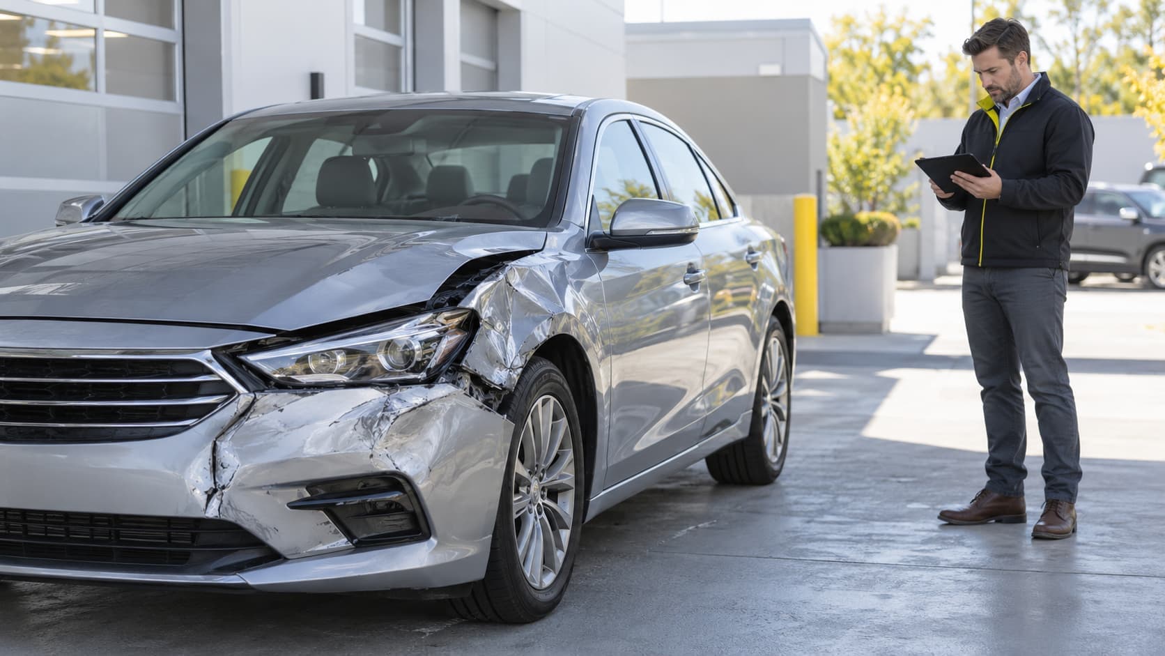 Damaged car being evaluated for a total-loss insurance claim in Oklahoma
